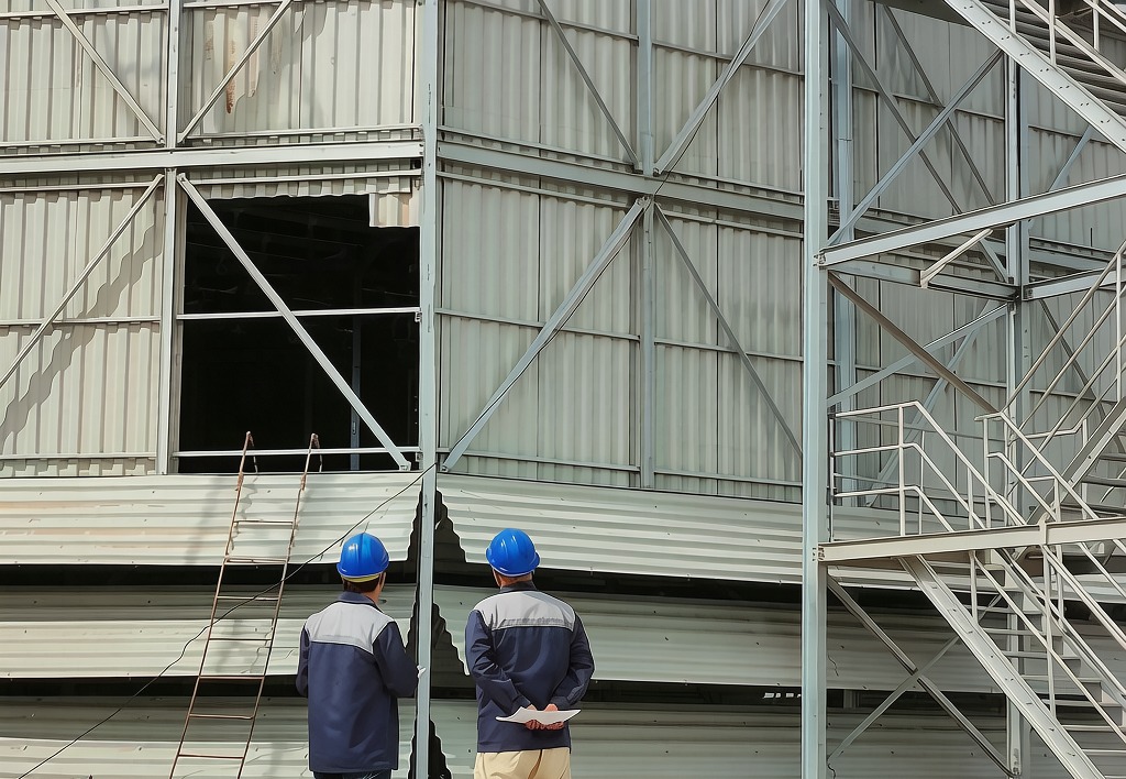 Technician maintaining a cooling tower